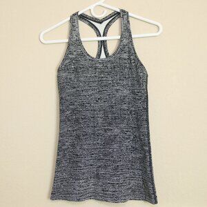 Lululemon Racerback Athletic Fitted Tank Top Black White Print Womens Sz 4